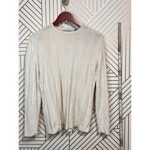 Feldini Women's Silk Textured Long Sleeve Knit Top Pullover Cream Size Medium